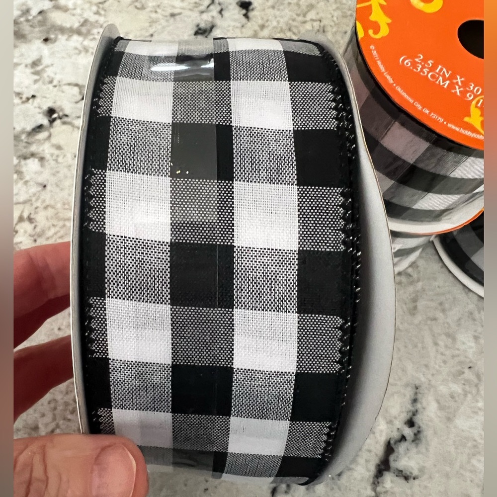 Black and White buffalo plaid wired ribbon